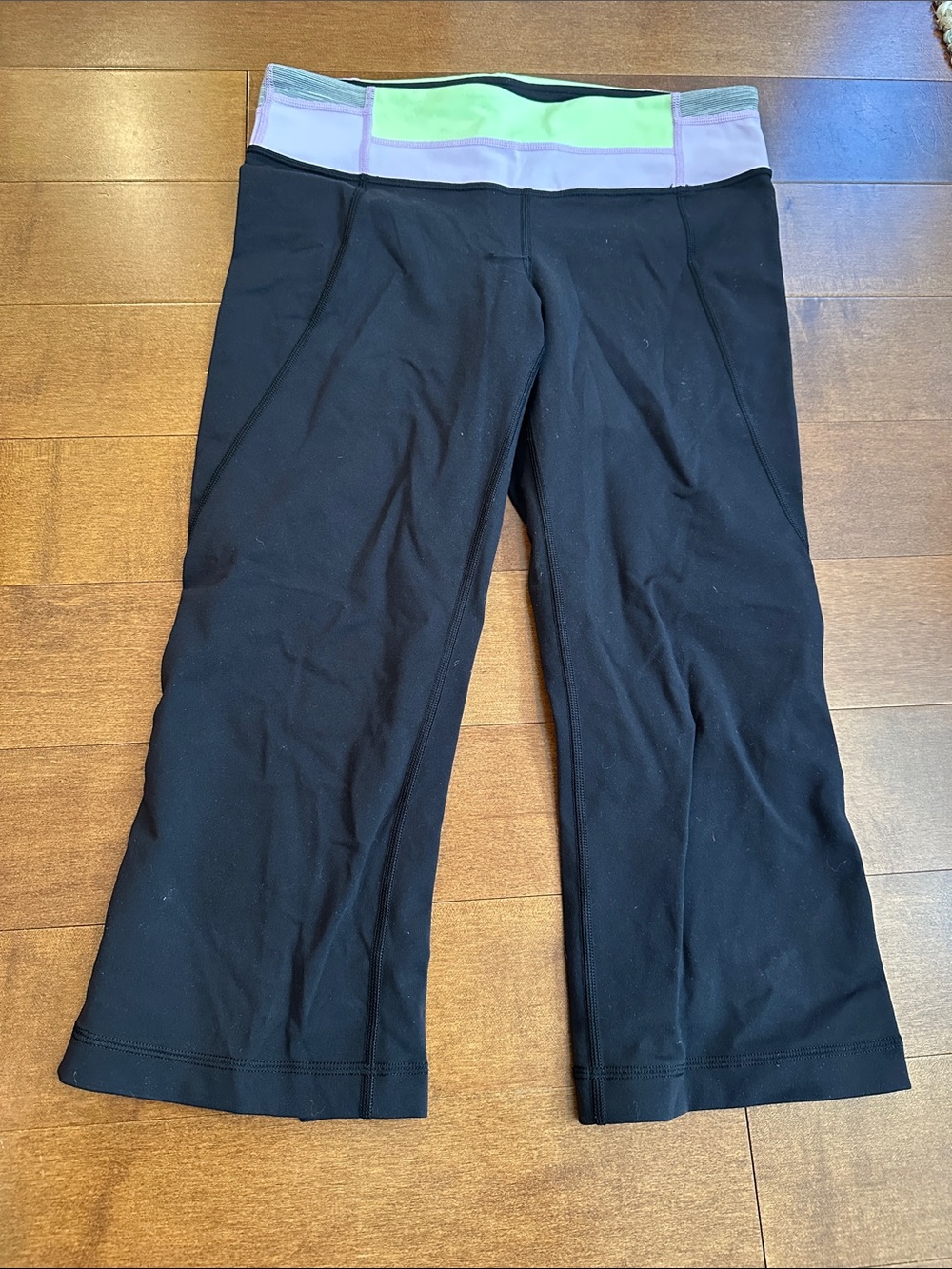 lululemon athletica Black Capri Leggings with Lavender and Lime Waistband